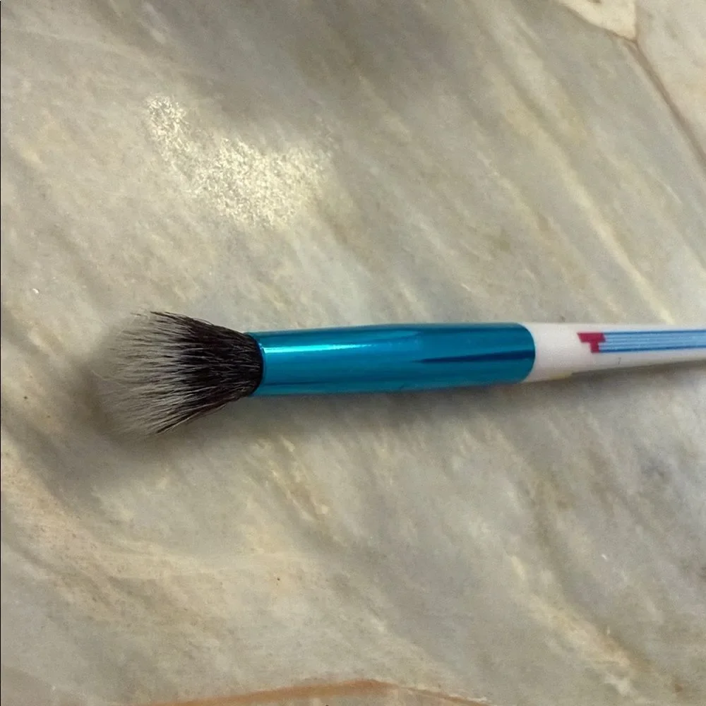 Tarte Eyeshadow Blending Brush Teal Metallic Ferrule Striped Handle